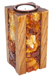 Candlestick inlaid with amber