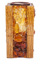 Candlestick inlaid with amber
