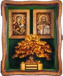 Набор: пара икон Христа и Божией Матери (Иверская) и янтарное дерево